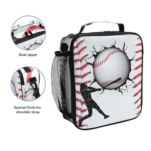 Sport Baseball Lunch Box for Kids Boys Girls, Cooler Insulated Lunch Tote Bag with Adjustable Strap for School Daycare - color: W005