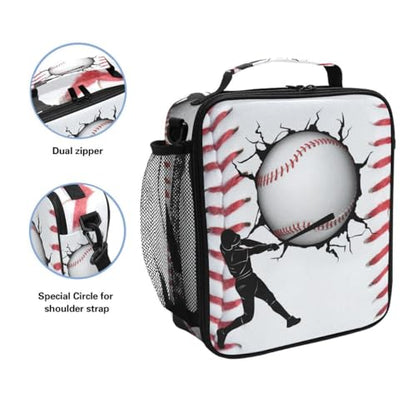 Sport Baseball Lunch Box for Kids Boys Girls, Cooler Insulated Lunch Tote Bag with Adjustable Strap for School Daycare - color: W005
