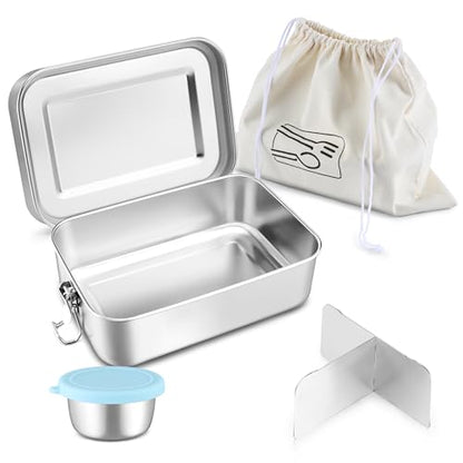 HaWare Large Stainless Steel Bento, Lunch Box, 47oz (1400ml) with Divider | 3 Compartment, Blue Condiment Container &Carrying Bag Included, Leak-Proof, Dishwasher Safe - color: Sky Blue, size: 47oz-(1400ml)