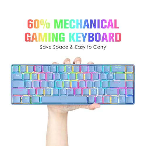 65% Wired Gaming Mechanical Keyboard and Mouse Combo, Mini 68 Keys, RGB Backlight, Lightweight RGB Optical Mouse,Mouse Pad Compatible with PS4,Xbox,PC,Laptop,MAC (Blue/Blue Switch) - color: blue/blue switch