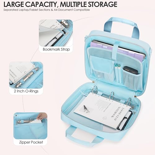 3 Ring Zipper Binder, 2 Inch Ring Binder Organizer Bag with Strap | Binder Bag Fits 13" Laptop & 500 Sheets, Detachable Shoulder Strap, Large Capacity Zip Up Portfolio Folder Bag for Office - color: Blue