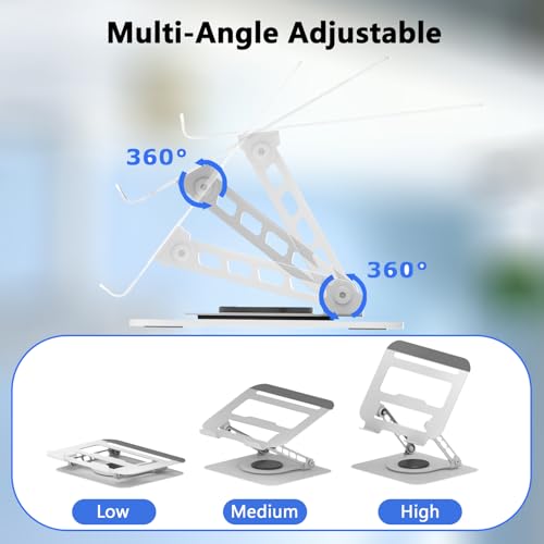 360 Rotation Laptop Stand, Multi-Angle Adjustable Laptop Holder Riser Stable Base Fully Foldable Easy to Storage and Portable Fit for MacBook Pro/Air HP 14 All Under 16” Devices (Silvery) - color: Silvery