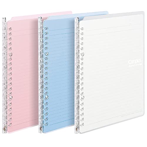 Kokuyo Campus Smart Ring Binders 3 Pack, A5 Light Colors Binder Notebooks, Up to 25 Sheets 20 Holes Slim Binder Folder with 10 Campus Sarasara Loose-leaf Paper Each for Study and Journal, Japan Import - color: Light Colors, size: A5