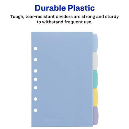 Avery Write & Erase Durable Plastic Mini Dividers for 3 Ring Binders and 7-Ring Binders, 5.5" x 8.5", 5-Tab Set, Multicolor, 1 Set (16180)
