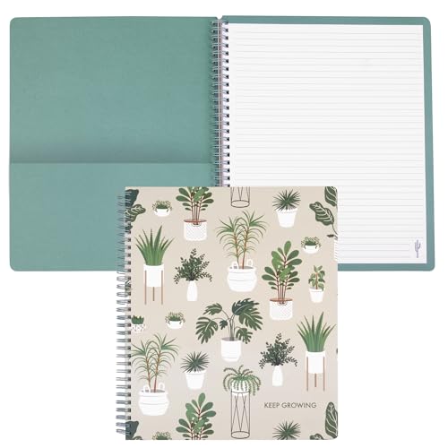 Steel Mill & Co. Cute Botanical Large Spiral Notebook, Sage Plants | 11" x 9.5" Journal with Durable Hardcover, 160 College Ruled, Perforated Pages, Rounded Corners, and Pocket Page - color: Sage Plants