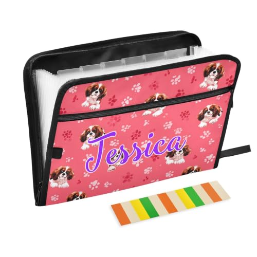Kcldeci Custom Expanding File Folder with 13 Pockets,Cavalier King Charles Red Personalized Accordion Document Organizer with Labels, A4 Letter Size Portable Paper Storage for Office School Home Trave - color: Cavalier King Charles Red