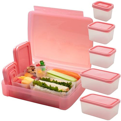 Bentology Bento Lunch Box Set w 5 Leakproof Made-to-Size Snack Containers & Built-In Utensil Holder- Meal Prep Made Easy w Reusable, Kid's Back to School or Office- Durable, BPA Free, Dishwasher Safe - color: Pink