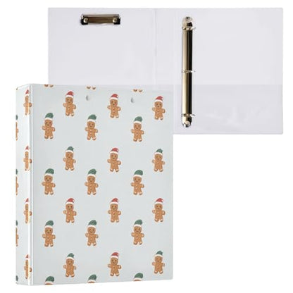 Fustylead Lovely Gingerbread Man Wear Santa Hat 3 Ring Binder, D-Rings 1.5" Hardcover Folder, Fits 200 Sheets of A4 Paper, Durable Clipboard & Clean View with Inside Pockets for School Home Office - size: 12.4x10.63x2.36 Inch-1 Pack