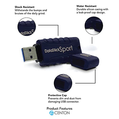 Water Resistant 64GB DataStick Sport by Centon, 5 Pack, USB 3.2 Gen1 Flash Drive Memory Stick for Storage and Backup - size: 64 GB, style: Pack of 5