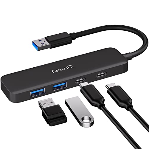 Dual USB C USB A 3.0 Hub: USB Hub 4 Ports with 2* USB-C 3.0 and 2* USB-A 3.0, Ultra Slim Portable USB Splitter Adapter for Laptop, PS4, Flash Drive, HDD, Xbox, Printer, Mouse, Keyboard, Computer - size: 10cm