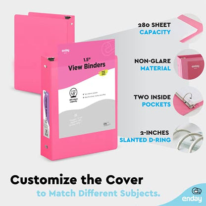 Enday 3 Ring Binder 1.5 Inch, Pink Heavy Duty Three Ring Binder, 325 Sheets Capacity - 1.5 Inch Binder for Home School and Office - color: Pink, size: 1.5-Inch