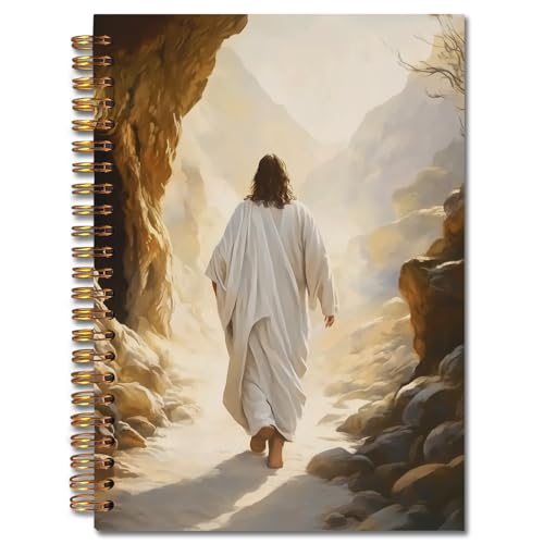 Exqcom Jesus Leaves the Tomb Christian Spiral Notebook, Jesus Resurrection Easter Bible Journal Gifts for Women, Prayer Religious Hardcover Notebook Journal Office School Supplies, 5.5x8.3 - color: white Bible Notebook-W
