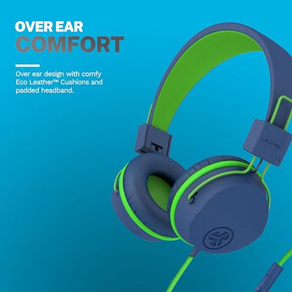 JLab JBuddies Studio Kids on-Ear Wired Headphones with mic, Volume Limiter, Folding, Adjustable, Noise Isolation, Blue/Green - color: Blue/Green, size: Headphones
