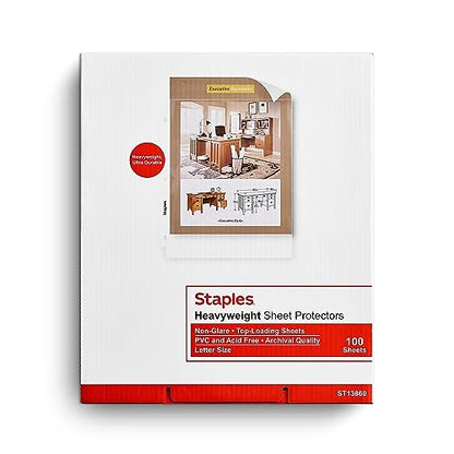 Staples Heavyweight Non-Glare Sheet Protectors, Letter Size 8.5 x 11 Inch, Top-Loading Document Protectors for 3-Ring Binders, 300 Pack - style: 300 Pack
