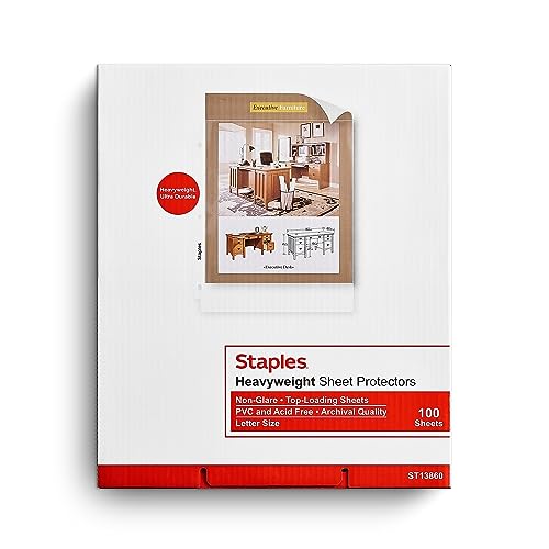 Staples Heavyweight Non-Glare Sheet Protectors, Letter Size 8.5 x 11 Inch, Top-Loading Document Protectors for 3-Ring Binders, 300 Pack - style: 300 Pack