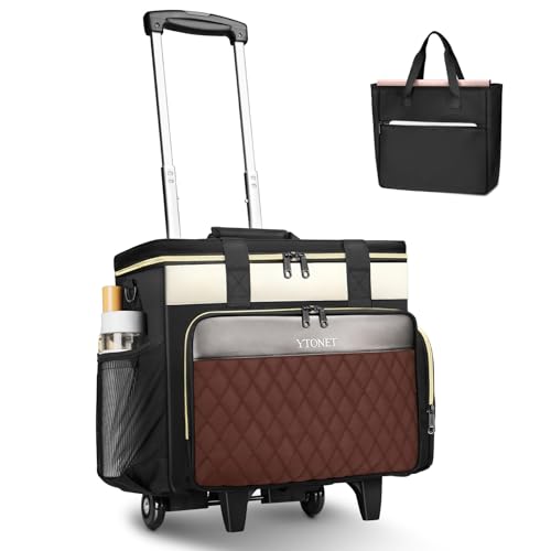 Ytonet Rolling Teacher Bag, 15.6 Inch Rolling Laptop Bag with Detachable Dolly & File Teacher Tote, Large Roller Briefcase for Women Teaching Office Work Craft Nurse, Black Beige Brown - color: Black/Beige/Brown, size: Large