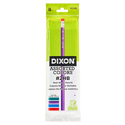 Dixon #2 Pencils, Wood-Cased, Black Core, 8-Count, Assorted Color Barrels (14508)(Pack of 8) - size: 1 Count (Pack of 8)