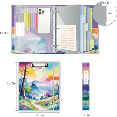 3 Ring 1 Inch Binder Organizer, BVSSX Three Ring Binders with Clipboard, 5-Tabs Pockets Dividers, Plastic Folder, 18 Divider Stikers,Pen Loop (Rainbow Trail, Letter Size) - color: Rainbow Trail, size: 1in（Letter Size）