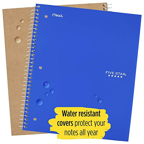 Five Star Spiral Notebooks, 2 Pack, 5-Subject, Wide Ruled Paper, 10-1/2" x 8", 200 Sheets, Cobalt Blue, Red (38410) - color: Blue, Red
