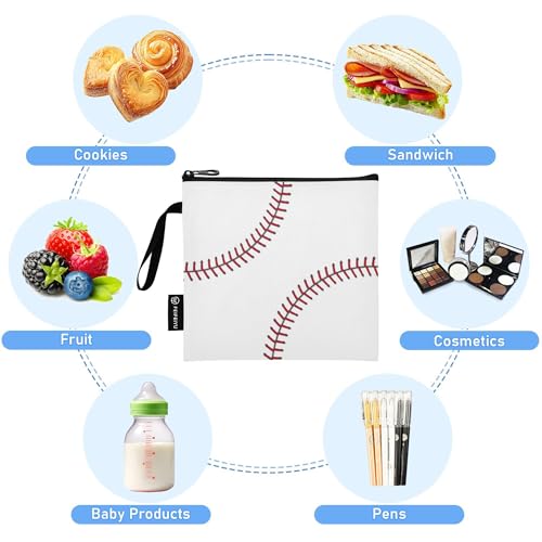 Reusable Food Storage Bags Baseball 3 Pack Set Lunch Bag Compact Sandwich Snack Bag Small Medium Large for Lunch, Travel & Organization - color: Bag 20