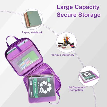 Edraco Zipper Binder, 2 Inch 3-Ring Binder with Zipper, Multi Pockets Organizer Binder, 500 Sheet Capacity, Comes with Shoulder Strap, Purple - color: Purple