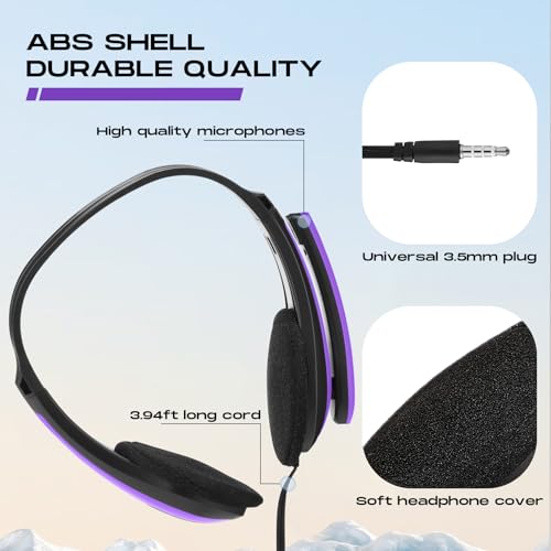 Yunsailing 20 Pack Bulk Classroom Headphones with Microphone Students Wired School Class Set Headphones for School Library Computer Office Adults 3.5 Jack Universal Plug(Purple) - color: Purple