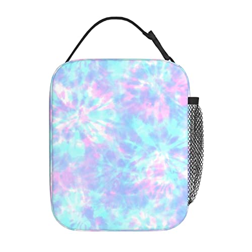 YETTA YANG Pink Tie Dye Purple Colorful Portable Lunch Bag Insulated Lunch Box Reusable Totes For Women Men Work Picnic Camping - color: Black12