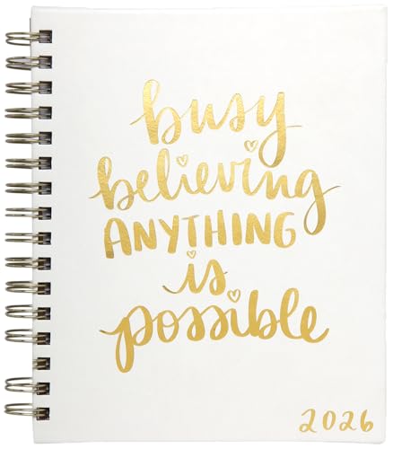 WORLD TRAVELER 2026 Planner Weekly & Monthly Hardcover Spiral Agenda | Hardcover Spiral Lay-Flat Binding, Weekly and Monthly Planning Pages, January to December 2026, 7x8.75 Compact Format - color: White Busy
