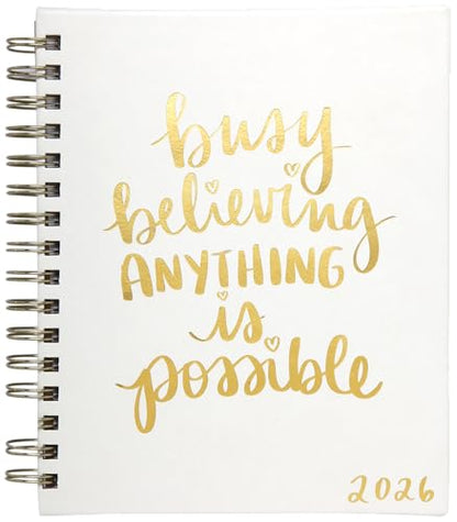 WORLD TRAVELER 2026 Planner Weekly & Monthly Hardcover Spiral Agenda | Hardcover Spiral Lay-Flat Binding, Weekly and Monthly Planning Pages, January to December 2026, 7x8.75 Compact Format - color: White Busy