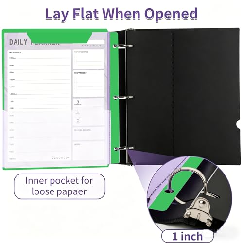 360 Degree Pivotable Binder, Upgraded 3 Ring Binder 1 inch, Flexible Binders 3 Ring, Foldable Three Ring Binders- Green - color: Green, style: 1 PCS Customizable Cover