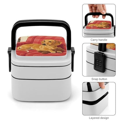 Dachshund Weiner Pet Dog Bento Box Adult Lunch Box Sealed Bento Lunch Boxes Double Layer Bento Boxes Leak Proof Lunch Containers Ideal for Meal Prep, Work, And On The Go Camping