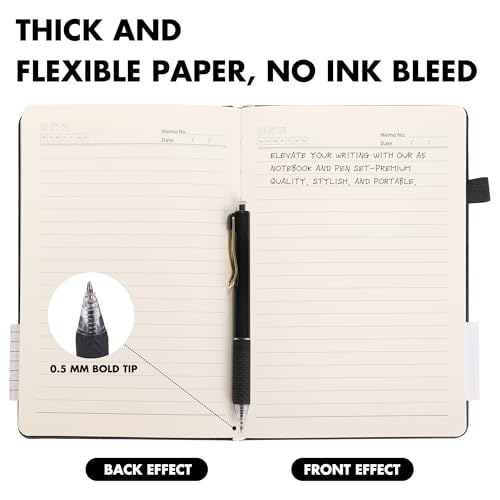 Aodaer 12 Set Lined Notebook Journals with Pens A5 Notebooks 100 GSM College Ruled Hardcover Notebook PU Leather Notepad with Pen Holder for Office School, 5.7 x 8.3 Inches, Black - color: Black