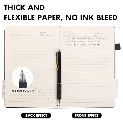 Aodaer 12 Set Lined Notebook Journals with Pens A5 Notebooks 100 GSM College Ruled Hardcover Notebook PU Leather Notepad with Pen Holder for Office School, 5.7 x 8.3 Inches, Black - color: Black