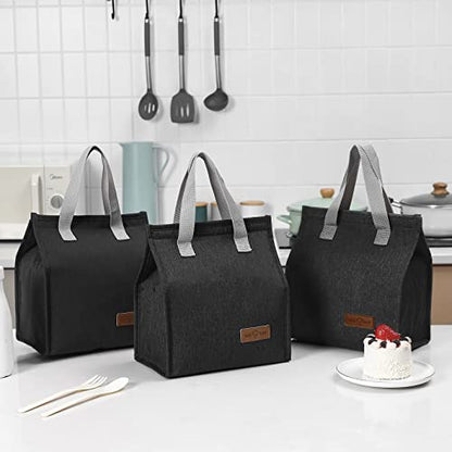 2pcs Black Lunch Bag Insulated, Lunch Box Bag, Reusable Lunch Tote Bag | small lunch tote,tasty food lunch bag,small cooler bag,Lunch Box Container Bag Insulated for Women, Men, Work, Office, Travel - color: Black