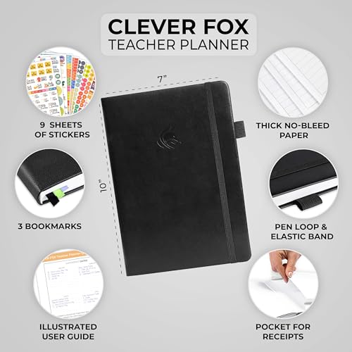 Clever Fox Teacher Planner, School & Homeschool Book, B5 Size Black | Undated, 7x10, lay-flat binding, heavy-duty hardcover, teacher lesson weekly & daily planner, homeschool supplies - color: Black, size: Smaller than A4 (7″ x 10″)