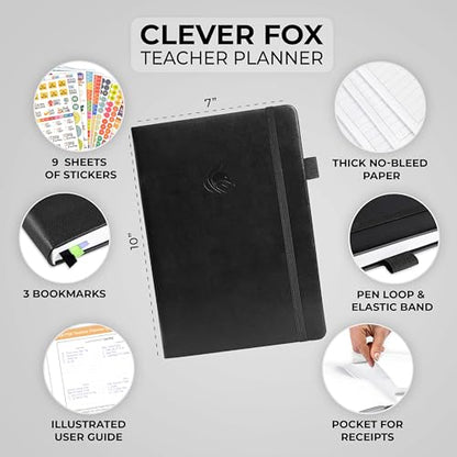 Clever Fox Teacher Planner, School & Homeschool Book, B5 Size Black | Undated, 7x10, lay-flat binding, heavy-duty hardcover, teacher lesson weekly & daily planner, homeschool supplies - color: Black, size: Smaller than A4 (7″ x 10″)