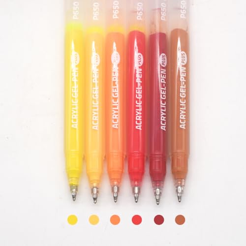 Acrylic Gel Pens for Coloring Books, Quick Dry 6 Pcs 1.0mm Fine Point Gel Marker Pen for Drawing, Journaling Art, Warm Color - color: Warm Color