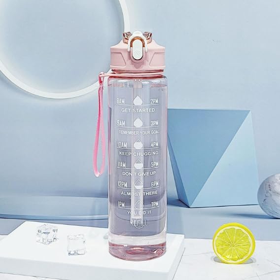 Motivational Time Marker Water Bottle, BPA-Free Leakproof Sports Water Bottle with Straw for Gym Fitness
