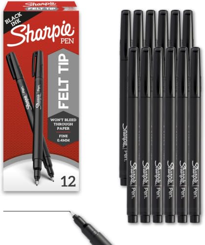 Sharpie Felt Tip Pens, Fine Point (0.4mm), Felt Tip Markers, Black, Journaling, Art, Drawing, Teacher, Back to School,12 Count (Pack of 12) - size: 12 Count (Pack of 12)
