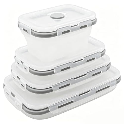 4 Pcs Silicone Collapsible Food Storage Containers with Lids, Silicone Rectangle Collapsible Bowls for Camping, RV Accessories, Travel Trailer Must, Rectangle