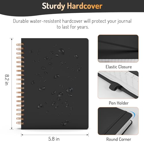 Forvencer Lined Spiral Journal Notebook with 300 Numbered Pages, A5 Thick Journals for Writing with 100GSM Paper, Hardcover Notebooks with Contents for Work, School, Women, Men, Black | College Ruled Thick Journals for Writing with 100GSM Paper, Hardcover