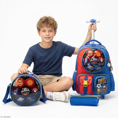 Meetbelify Kids Rolling Backpack with Wheels for Boys Rolling Backpacks with Lunch Box for Elementary School Students 3 in 1 Travel Luggage Suitcase for Boys Age 8-10 - color: Football Blue Red