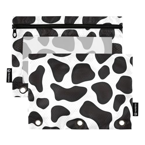 ALAZA Pencil Pouch for 3 Ring Binder, Black and White Cow Doodle Print Binder Pencil Pouches with Clear Window Zipper Pencil Case Cosmetic Bags for Office College Supplies, 2PCS - color: color 5, size: one sizex2