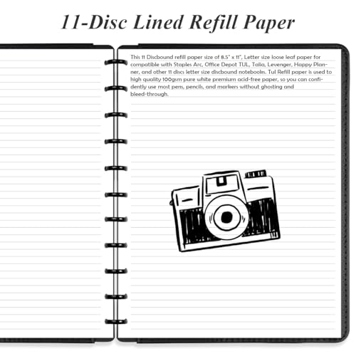 Letter Size Discbound Refill Paper, 11 Disc Paper Refill for Note-Taking System Discbound Planner, 100Sheets / 200Pages Discbound Paper, 100gsm, White, 8.5'' x 11'' - size: 100 Sheets, style: 11-Disc/Letter Size