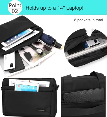 zhongningyifeng Laptop Bag 14 Inch Briefcase for Men Women Waterproof Nylon Lightweight, Shoulder Computer Messenger Bag for Business Office Work Travel College Black