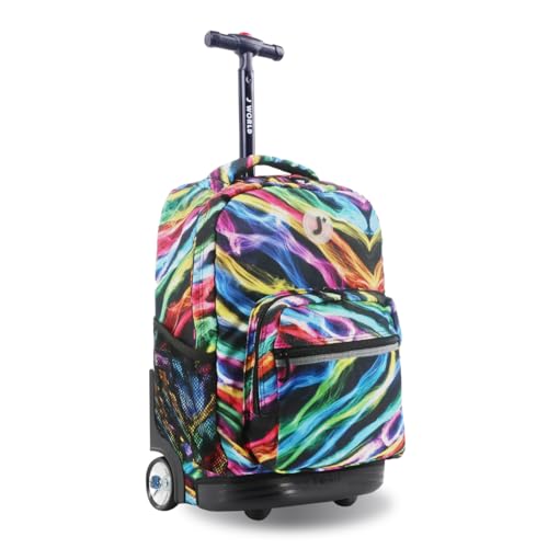J World Sunrise Kids Rolling Backpack with Wheels for Girls Boys, Roller Bookbag for School, 18 x 13 x 9 Inches, Quantum - color: Quantum