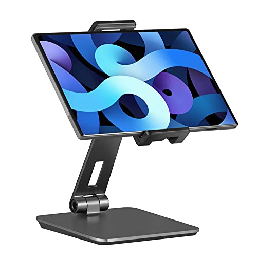 Tablet Stand Adjustable & Foldable, 360° Swivel Heavy Aluminum Tablet Holder for Desk, Compatible with iPad Pro/Air/Mini, Galaxy Tab, Surface Pro, Kindle Fire (7-13") (Dark Gray) - color: Dark Gray
