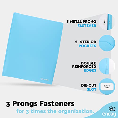 Plastic Folders with Pockets and Prongs Blue - Two Pocket Folder with Brads - 3 Prong Folders with Pockets for Letter Size Sheets, Also Available in Purple, Green, Red, Pink, and Grey, 1 Pc –by Enday - color: Blue, size: 1