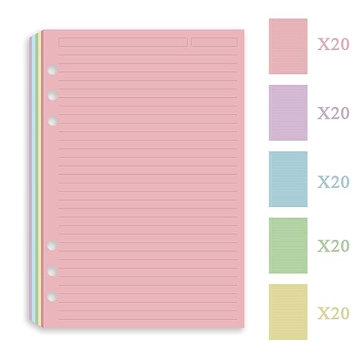(3 Pack) A5 Filler Paper, 6 Hole Notebook Refills Paper for 6 Ring Refillable Binder, 110 Gsm 5-Color Loose Leaf Planner Refill Paper, 300 Sheets/600 Pages, 5.7x8.3 Inch - color: blue