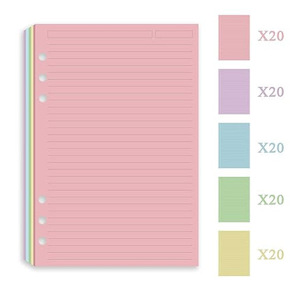 A5 Filler Paper, 6 Hole Notebook Refills Paper for 6 Ring Refillable Binder, 110 Gsm 5-Color Loose Leaf Planner Refill Paper, 100 Sheets/200 Pages, 5.7x8.3 Inch - color: yellow